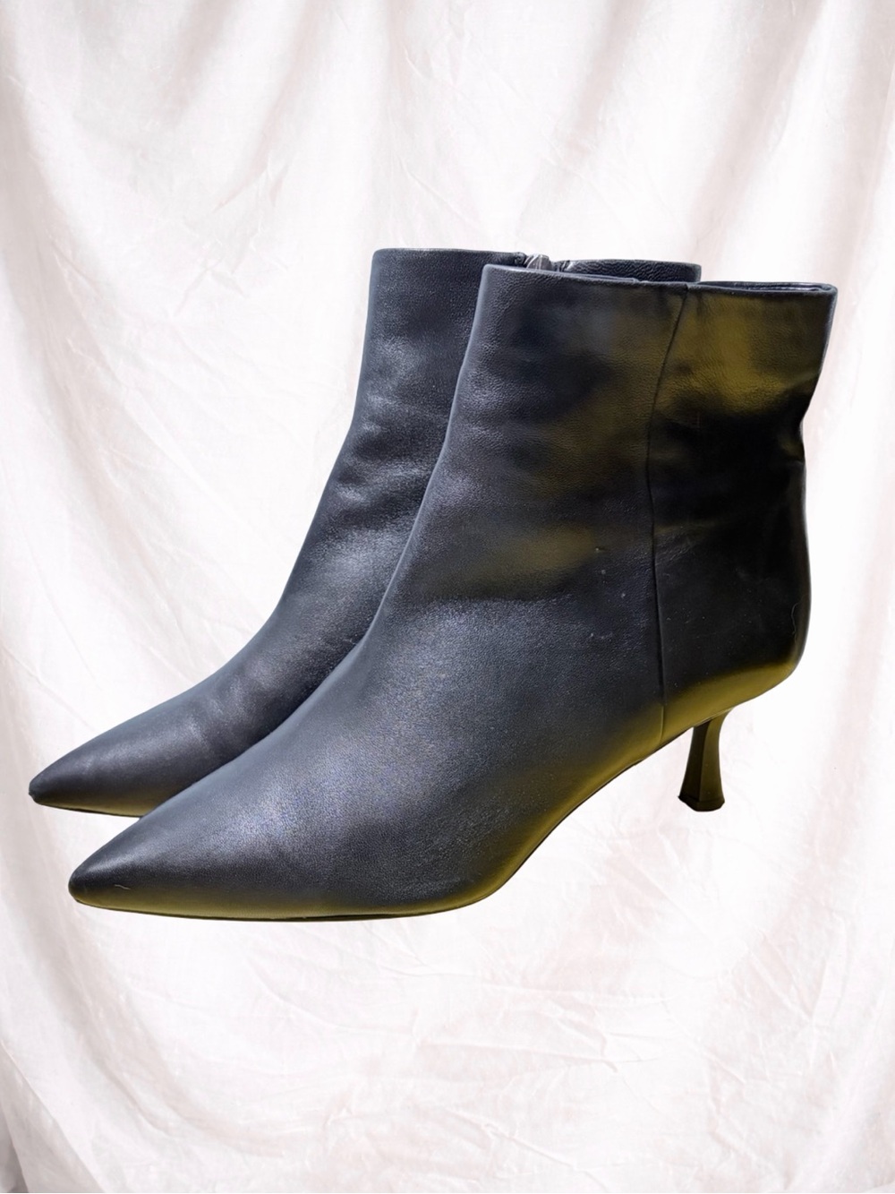 Nordstrom Black Leather Ankle Booties Womens 11M Pointed Toe Side Zip Heels